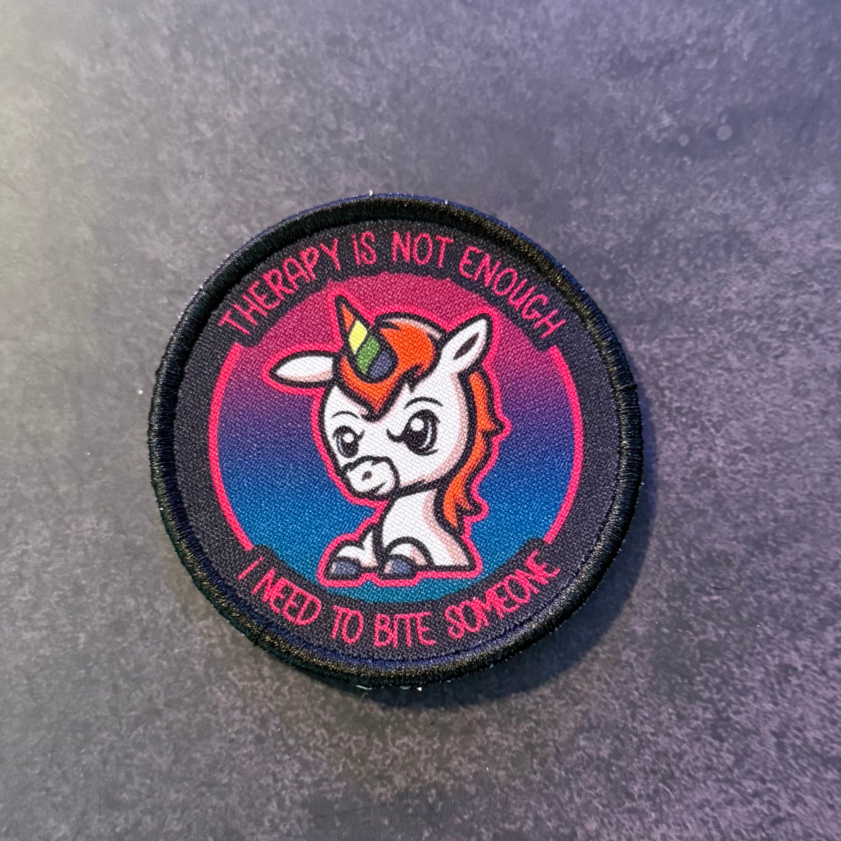 Therapy Unicorn Funny Morale Patch | Made in USA | VELCRO® Brand Hook Backing