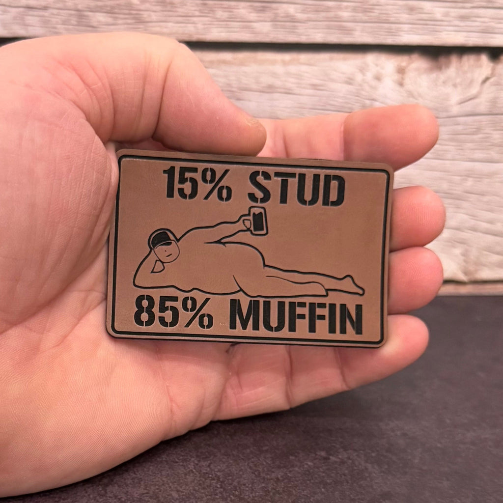 15% Stud 85% Muffin Funny Dad Bod Morale Patch | Made in USA | VELCRO® Brand Hook Backing
