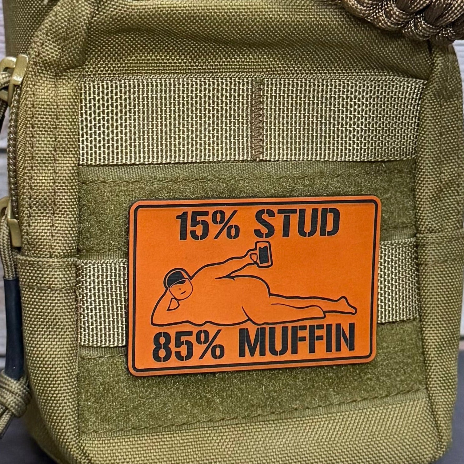15% Stud 85% Muffin Funny Dad Bod Morale Patch | Made in USA | VELCRO® Brand Hook Backing