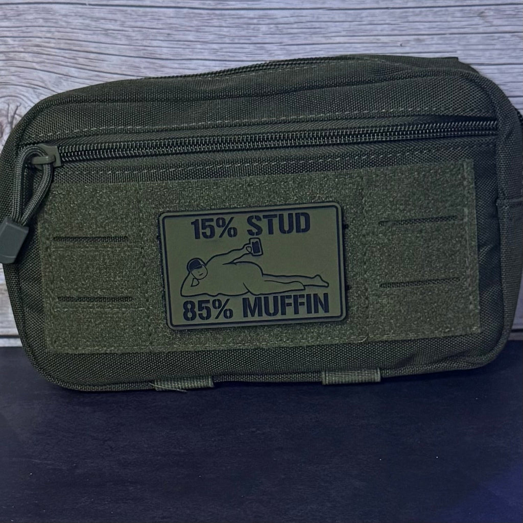 15% Stud 85% Muffin Funny Dad Bod Morale Patch | Made in USA | VELCRO® Brand Hook Backing