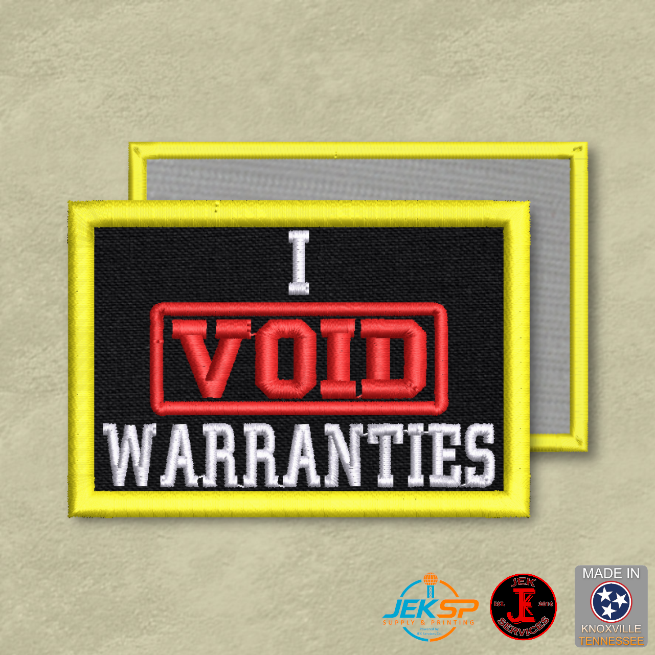I Void Warranties Funny Morale Patch | Made in USA | VELCRO® Brand Hook Backing