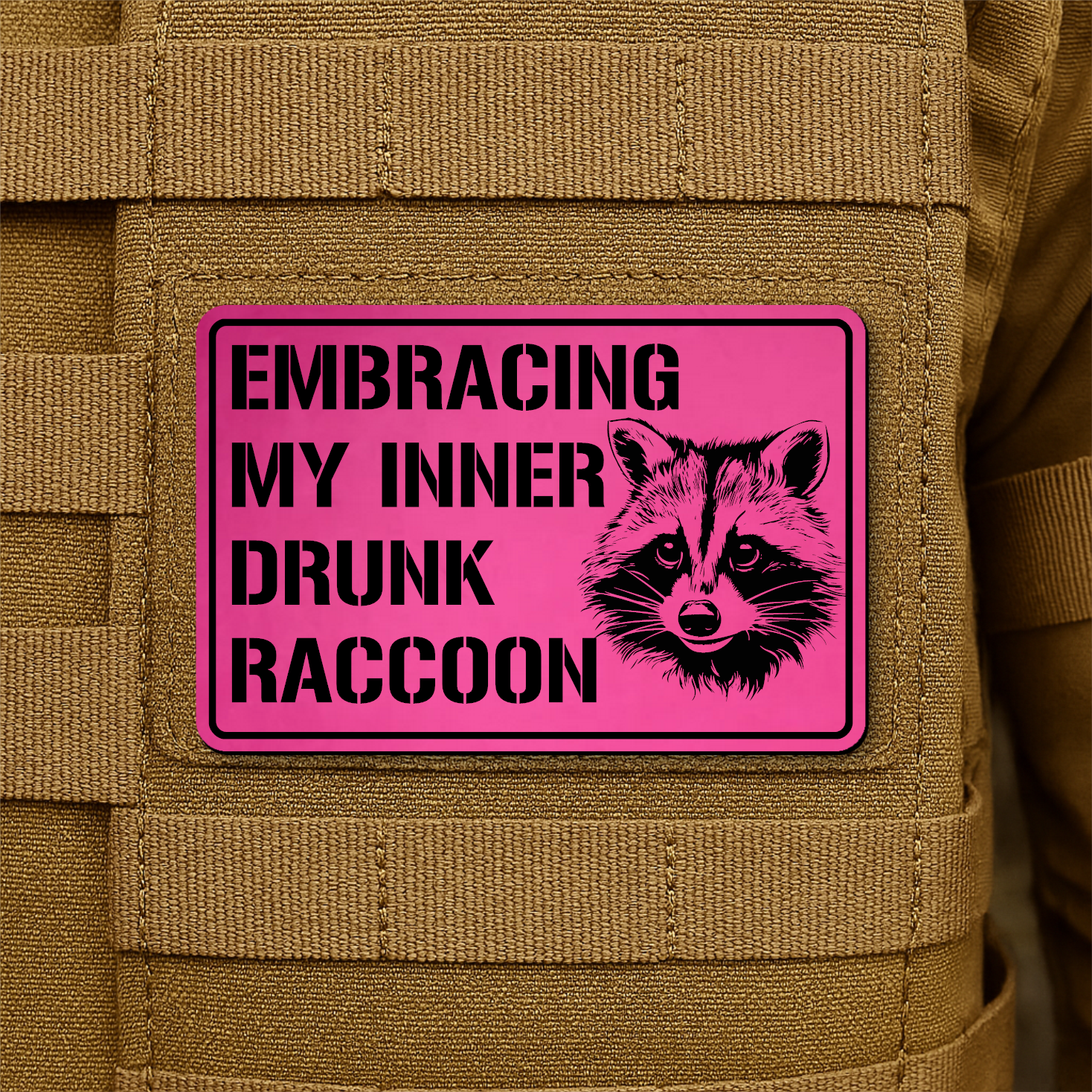 Inner Drunk Raccoon Funny Morale Patch 2"x3" Hook & Loop | Made in USA