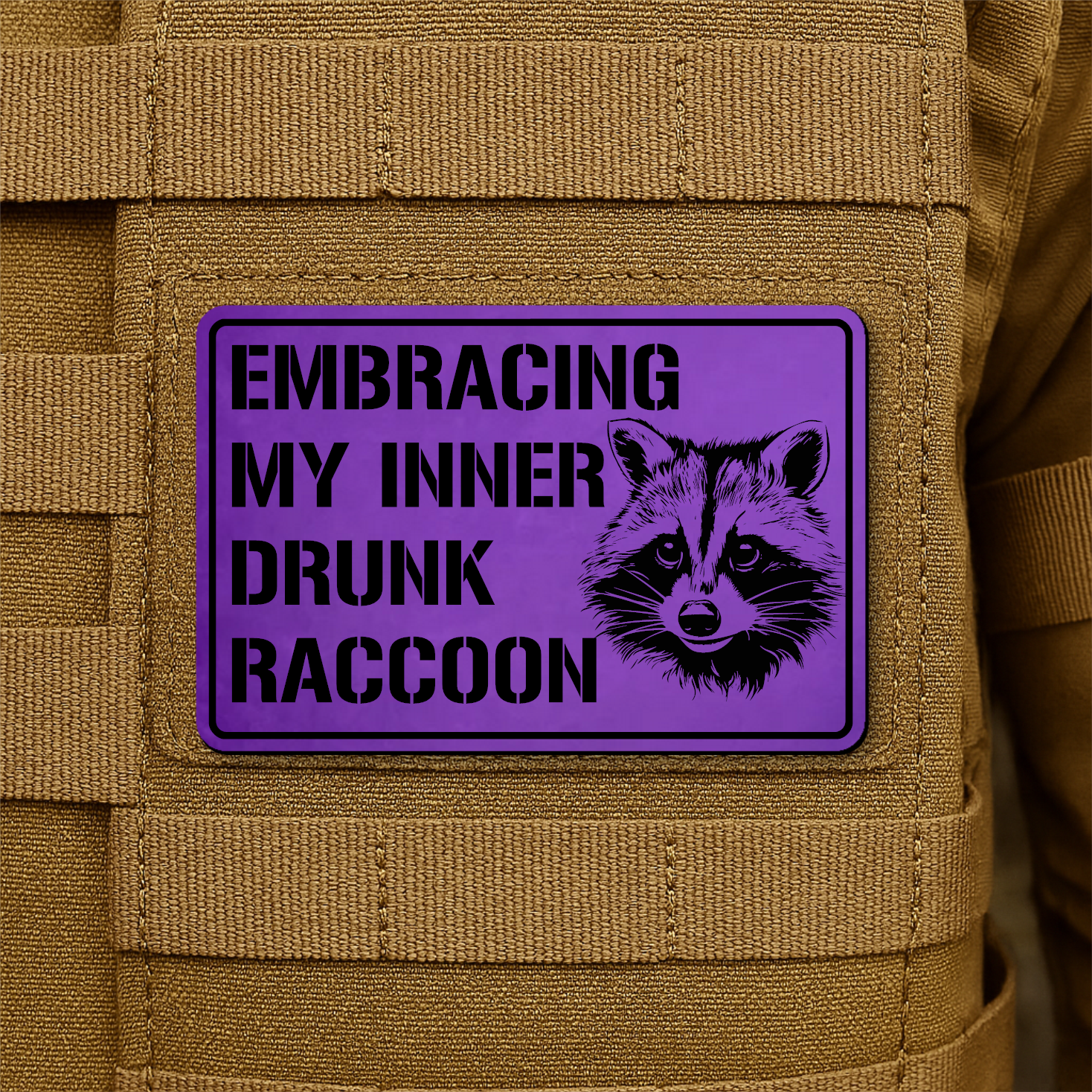Inner Drunk Raccoon Funny Morale Patch 2"x3" Hook & Loop | Made in USA