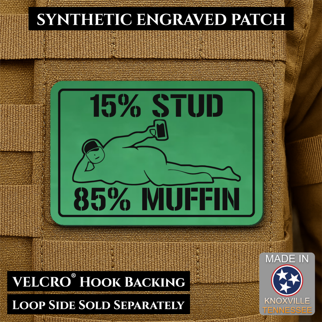 15% Stud 85% Muffin Funny Dad Bod Morale Patch | Made in USA | VELCRO® Brand Hook Backing