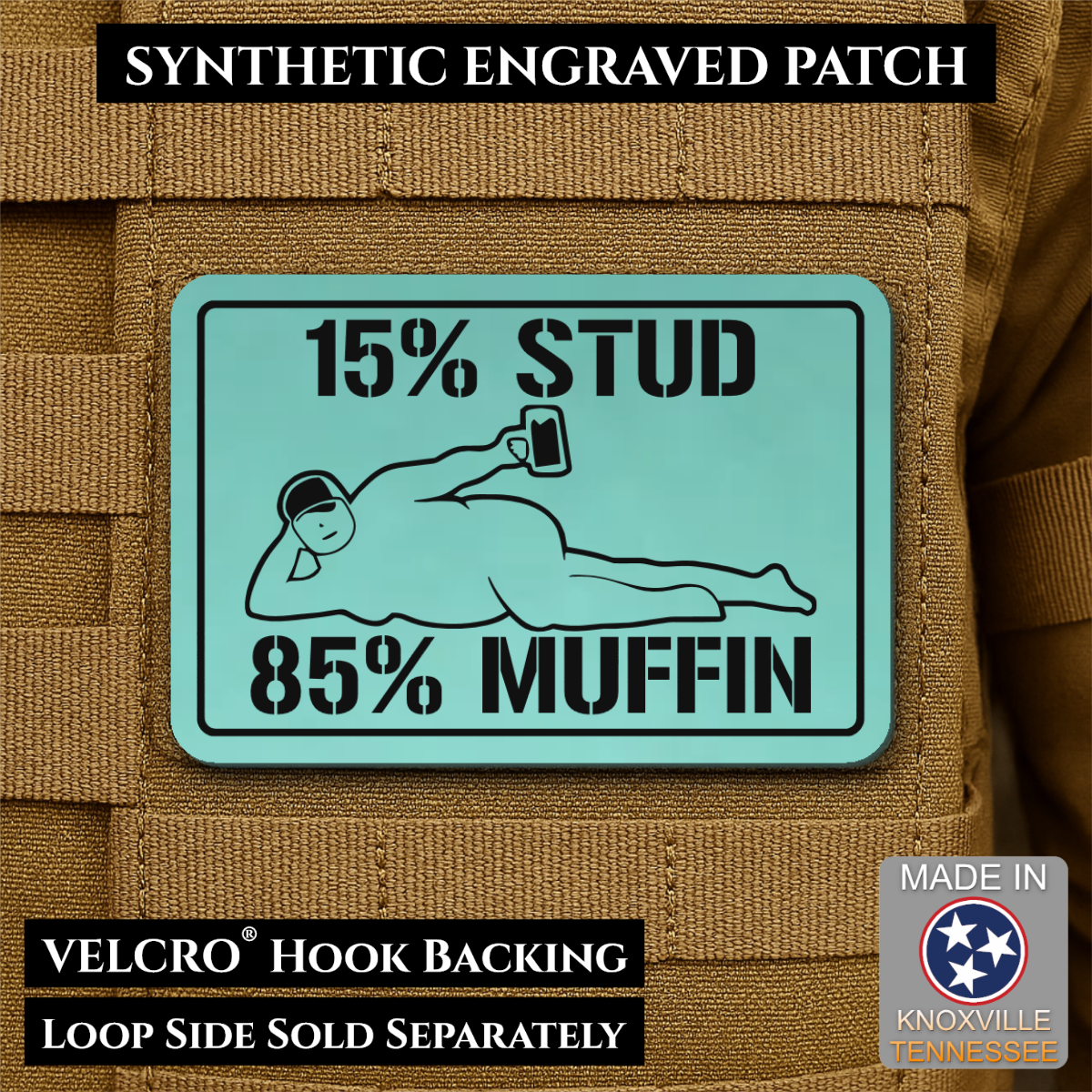 15% Stud 85% Muffin Funny Dad Bod Morale Patch | Made in USA | VELCRO® Brand Hook Backing