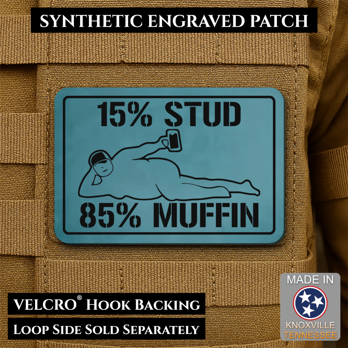 15% Stud 85% Muffin Funny Dad Bod Morale Patch | Made in USA | VELCRO® Brand Hook Backing