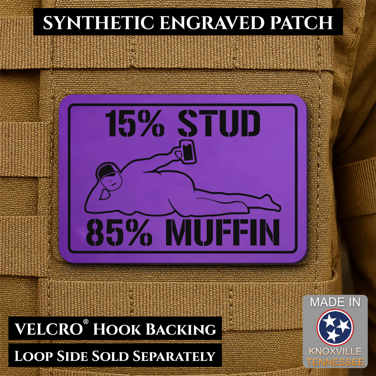 15% Stud 85% Muffin Funny Dad Bod Morale Patch | Made in USA | VELCRO® Brand Hook Backing