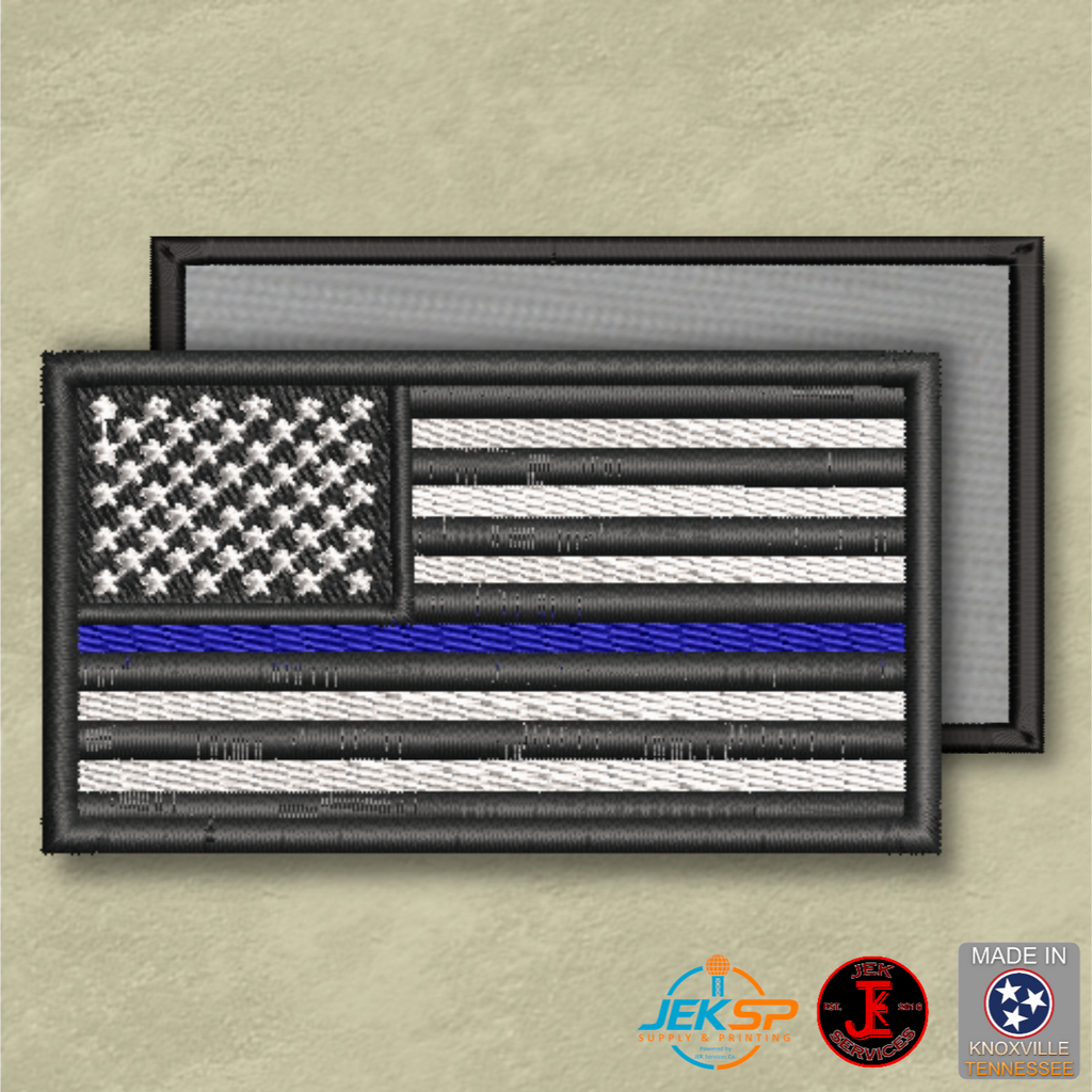 Law Enforcement Thin Blue Line American Flag Patch | Made in USA | VELCRO® Brand Hook Backing